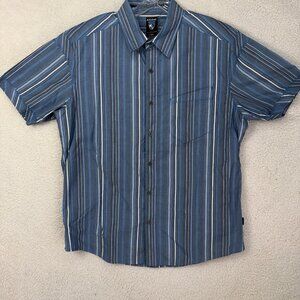 KUHL Button Up Shirt Mens Size Large Blue Stripe Suncel Outdoor Hiking Gorpcore